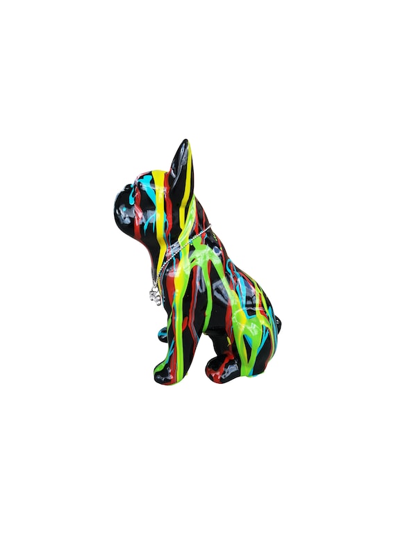 French Bulldog Dog Statue Black Ceramic and Multicolored Paint