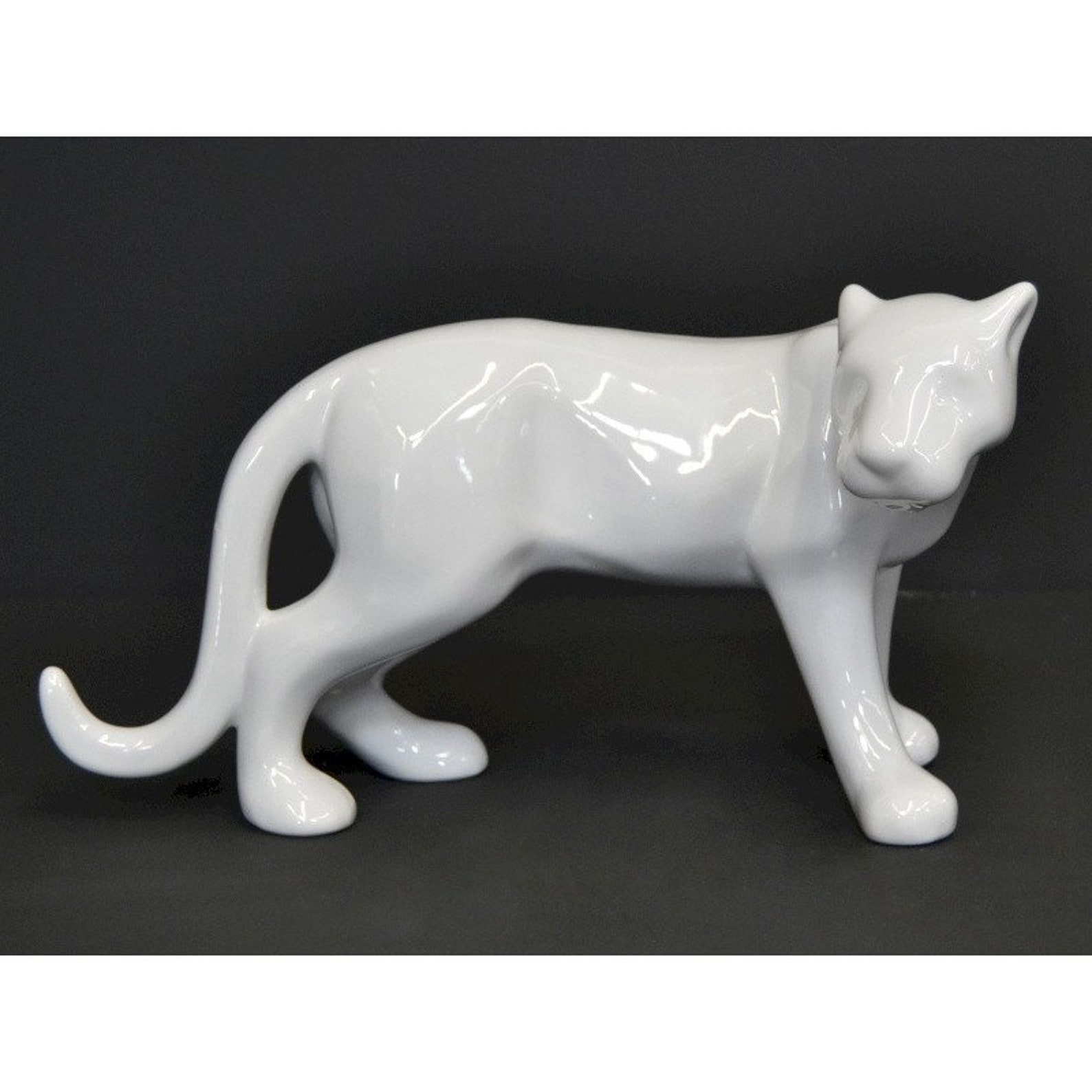 Panther statue in white ceramic length 17 inches for Etsy