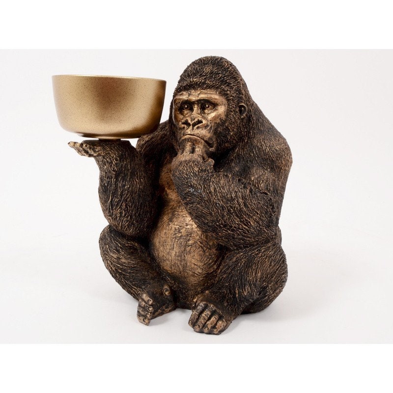statue de Gorille, Noir et Or en Résine, Hauteur 36 Centimètres, Pour Collection ou Décoration