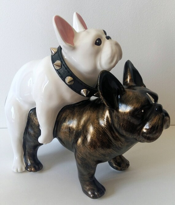 Longueur 19 centim/ètres d/écoration Laure Terrier Statue Deux Chiens Bouledogues Fran/çais /«Amour/» Mod/èle en c/éramique