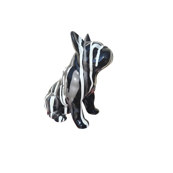 French Bulldog dog statue, black ceramic, model "Drip Painting" height 6'7 centimeters. Decoration Laure TERRIER