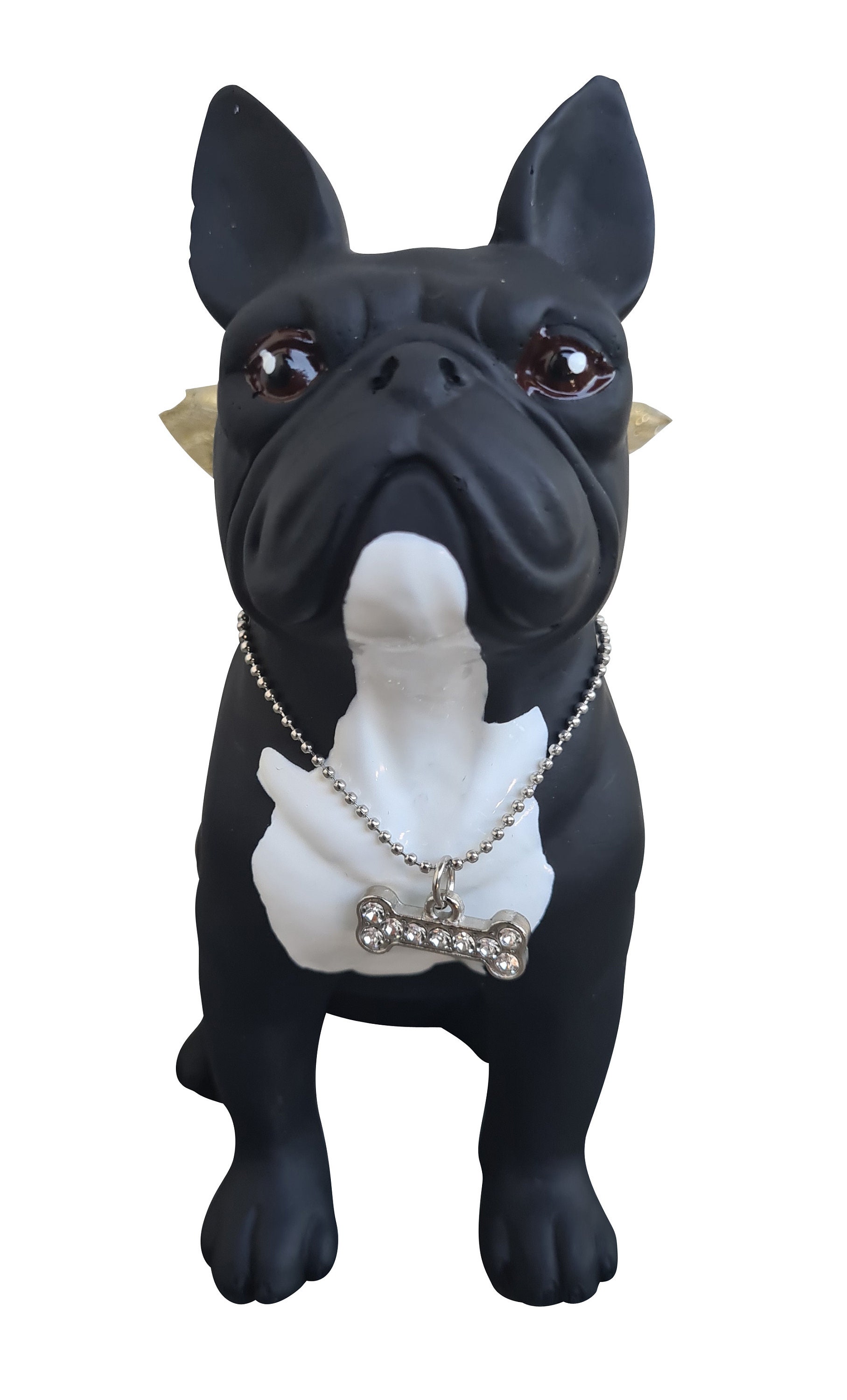 French Bulldog Dog Statue With Wings, Black Resin. Height 6.3