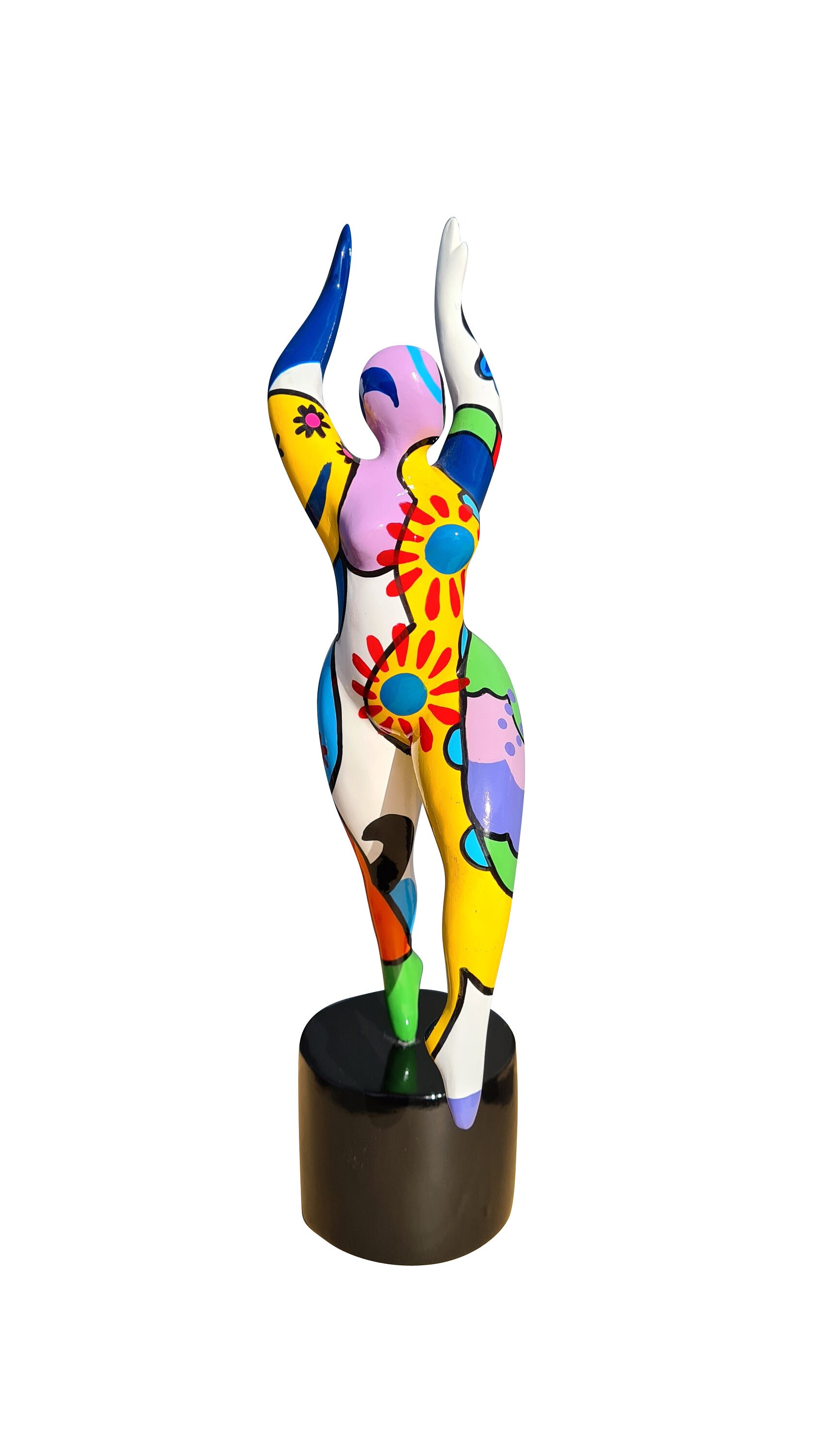 Statue de Femme Danseuse, Style Nana Niki Saint Phalle, en Résine Multicolore. Hauteur 29 Centimètre