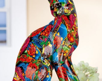 Cat statue in multicolored resin, height 11,4 inches, for collection or  decoration