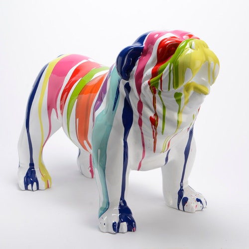 Large English Bulldog Dog Statue in Resin With Paint Drips Etsy