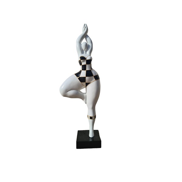 Grande statue de femme ronde noire et blanche "Nana danseuse", Modèle "Astrid" décoration Laure Terrier, hauteur 52 centimètres