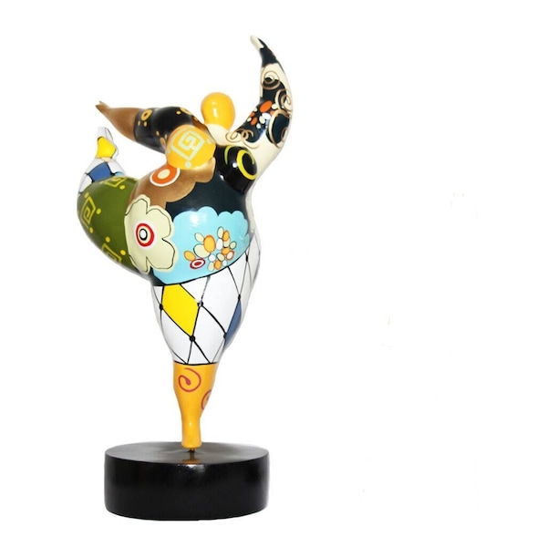 Statue de femme ronde "Nana danseuse" en résine multicolore, hauteur 38 centimètres avec le socle