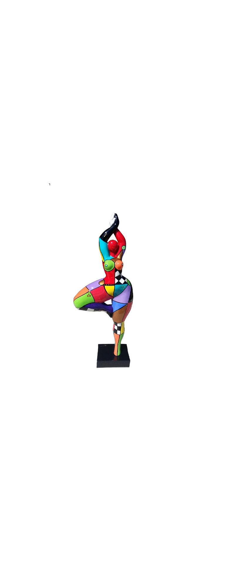 Statue of round woman Nana dancer, multicolored resin. Model Mina by Laure Terrier. Height 20.4 inches with the base image 1