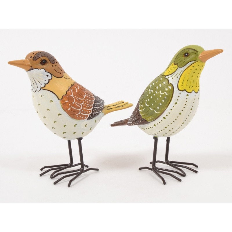 Sculptures Couple d'oiseaux, en Résine Multicolore. Hauteur 16 Centimètres. Pour Décoration ou Colle