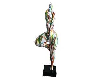 Statue of round woman "Nana dancer", multicolored resin. Model "Drip" by Laure Terrier. Height 20.4 inches with the base