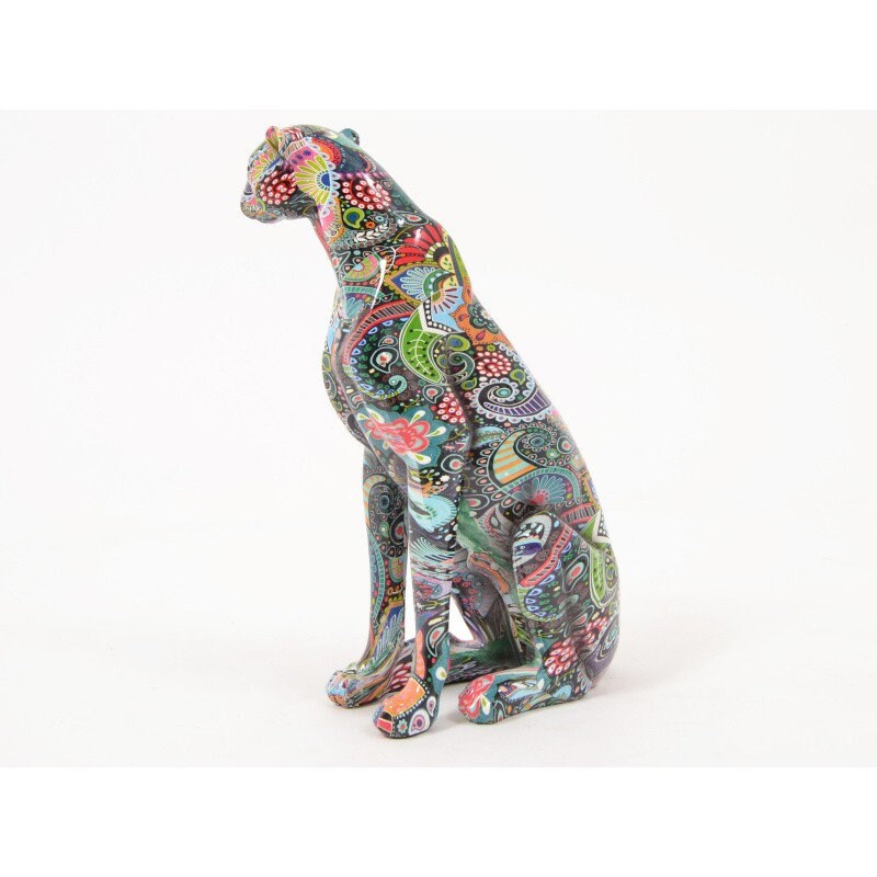 statue de Panthère en Résine Multicolore, Hauteur 25 Centimètres. Pour Décoration ou Collection