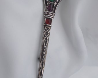 Vintage Jewellery Large Scottish Celtic Sterling Silver Dagger Shield Brooch Pin Antique Jewelry Decoration for Coat Hat Scarf Shawl Kilt