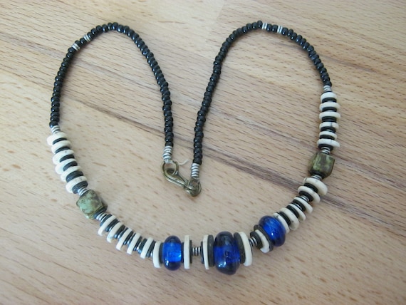 Vintage black and dark blue beaded choker