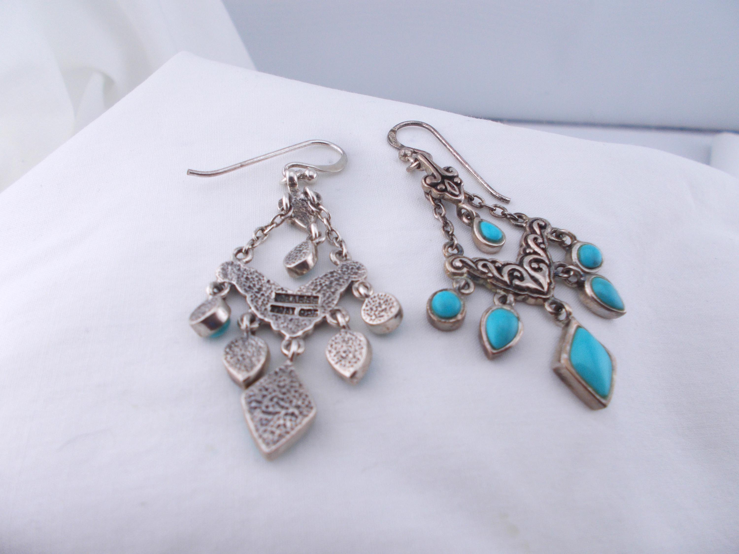 Sterling Silver & Turquoise Gemstone Barse Thailand Drop  display picture 1