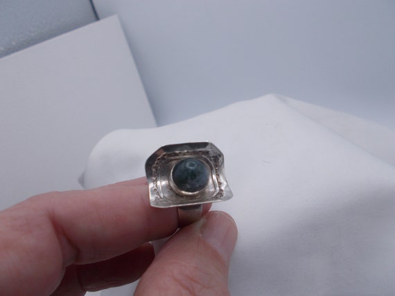 Moss agate & sterling silver vintage ring, chunky… - image 3