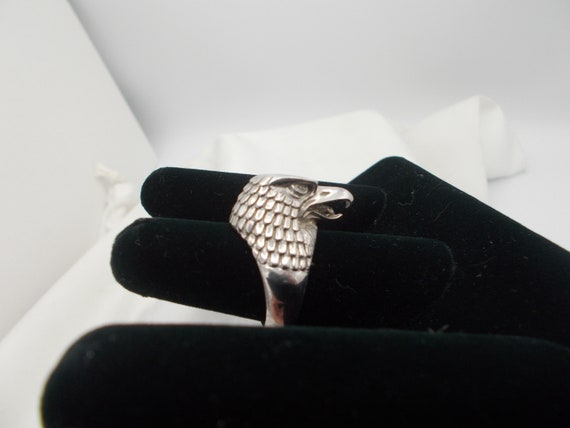 Sterling silver vintage eagle head ring, solid st… - image 5