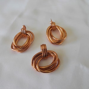 Sterling silver pendant & pierced earrings with a copper finish, vintage sterling and copper finish jewelry set