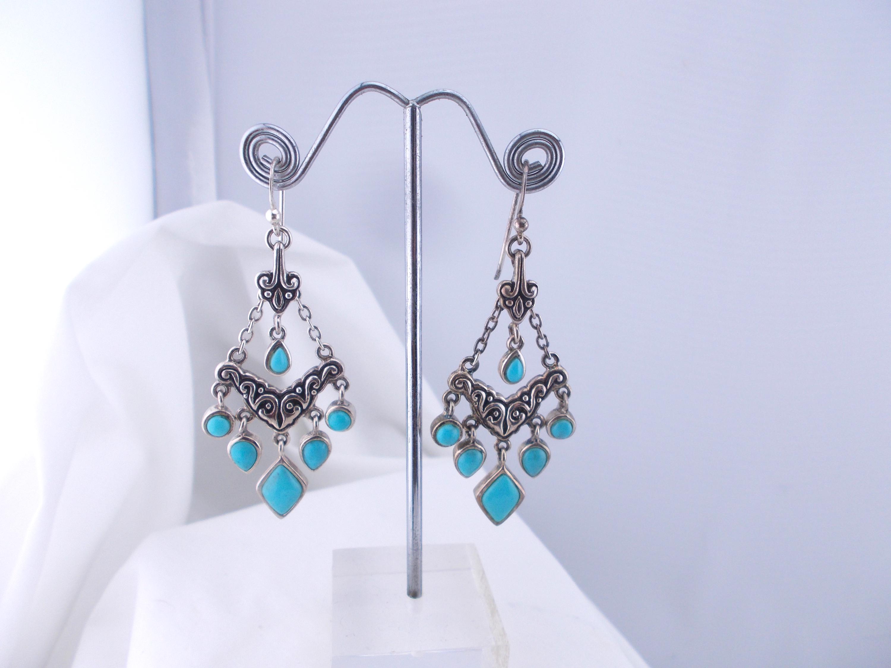Sterling Silver & Turquoise Gemstone Barse Thailand Drop  display picture 1