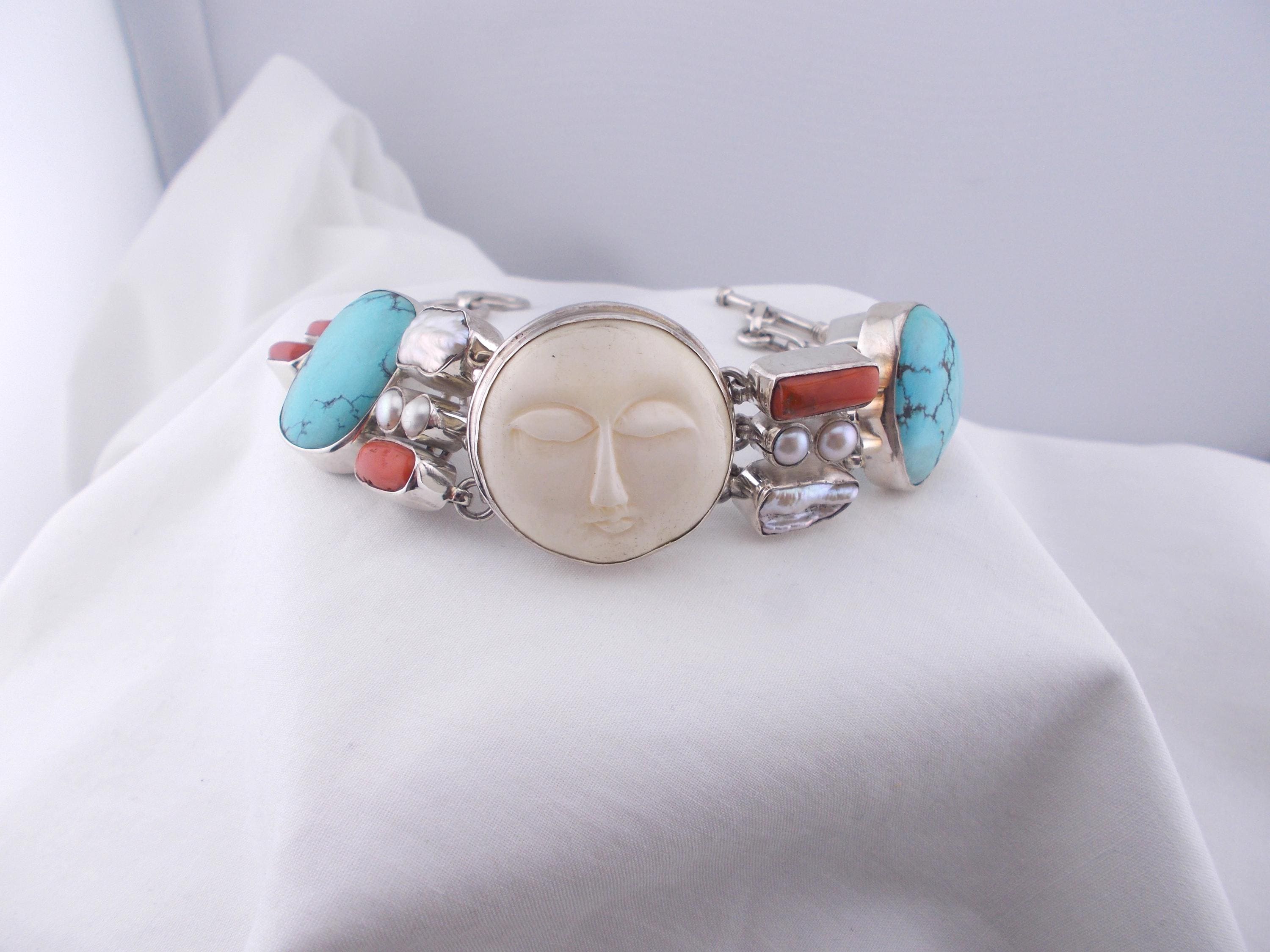 アクセサリー vintage silver bone bracelet silver 925 Sterling Silver Vintage Carved Bone Goddess Chain Link Bracelet