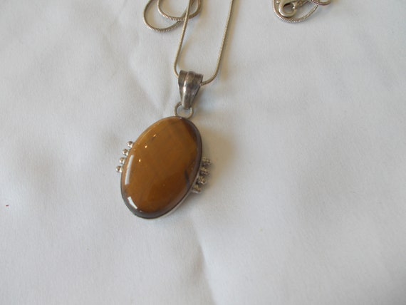 Sterling silver & brown agate stone pendant neckl… - image 4