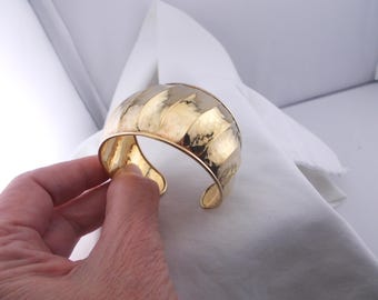 Sterling Silver Vintage Wave Bangle Bracelet, Etched Leaves