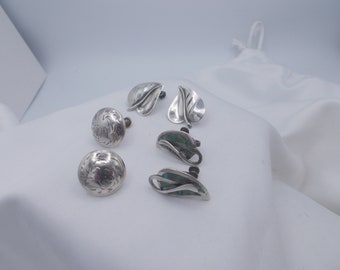 Sterling silver screw back earrings, 3 pair of floral motif sterling clip ons, 1 pair are silver & abalone shell