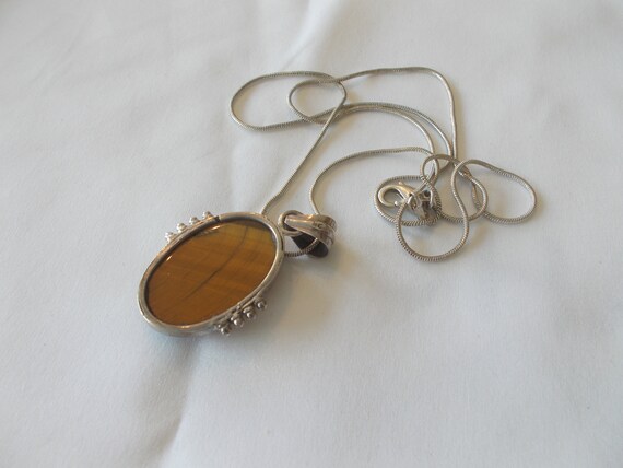 Sterling silver & brown agate stone pendant neckl… - image 3