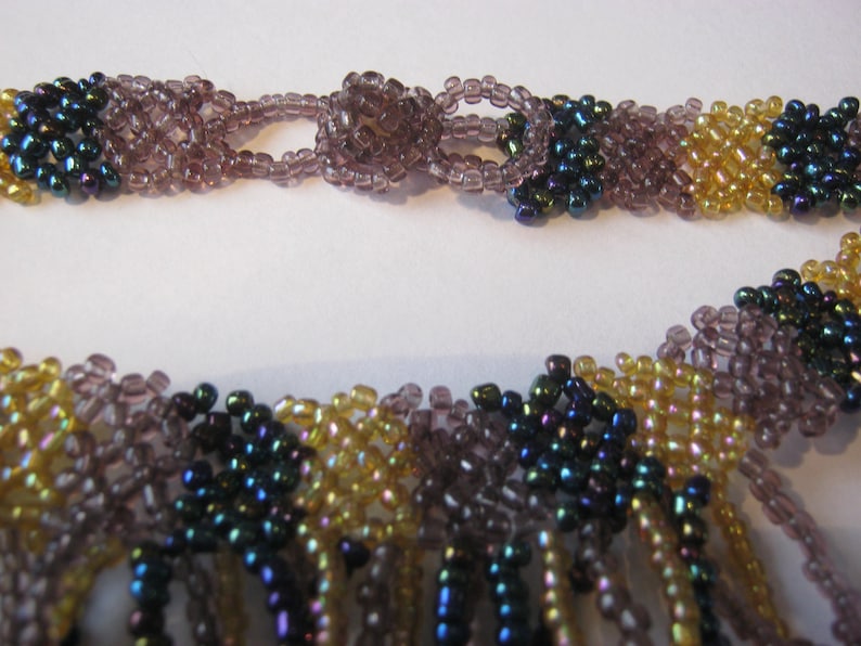 mauve yellow Seed bead vintage bib collar necklace bib necklace green seeds /& beads lilac teal
