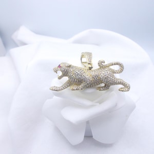 Sterling silver with gold plate panther pendant, with cubic zirconia & gemstone eye, sterling panther pendant