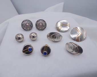 Sterling silver vintage pierced earrings, 5 pair of small lot of sterling earrings