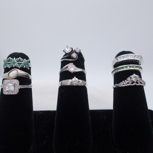 Sterling silver vintage pinky rings, 9 silver rings with clear & colored gemstones, 9 silver rings