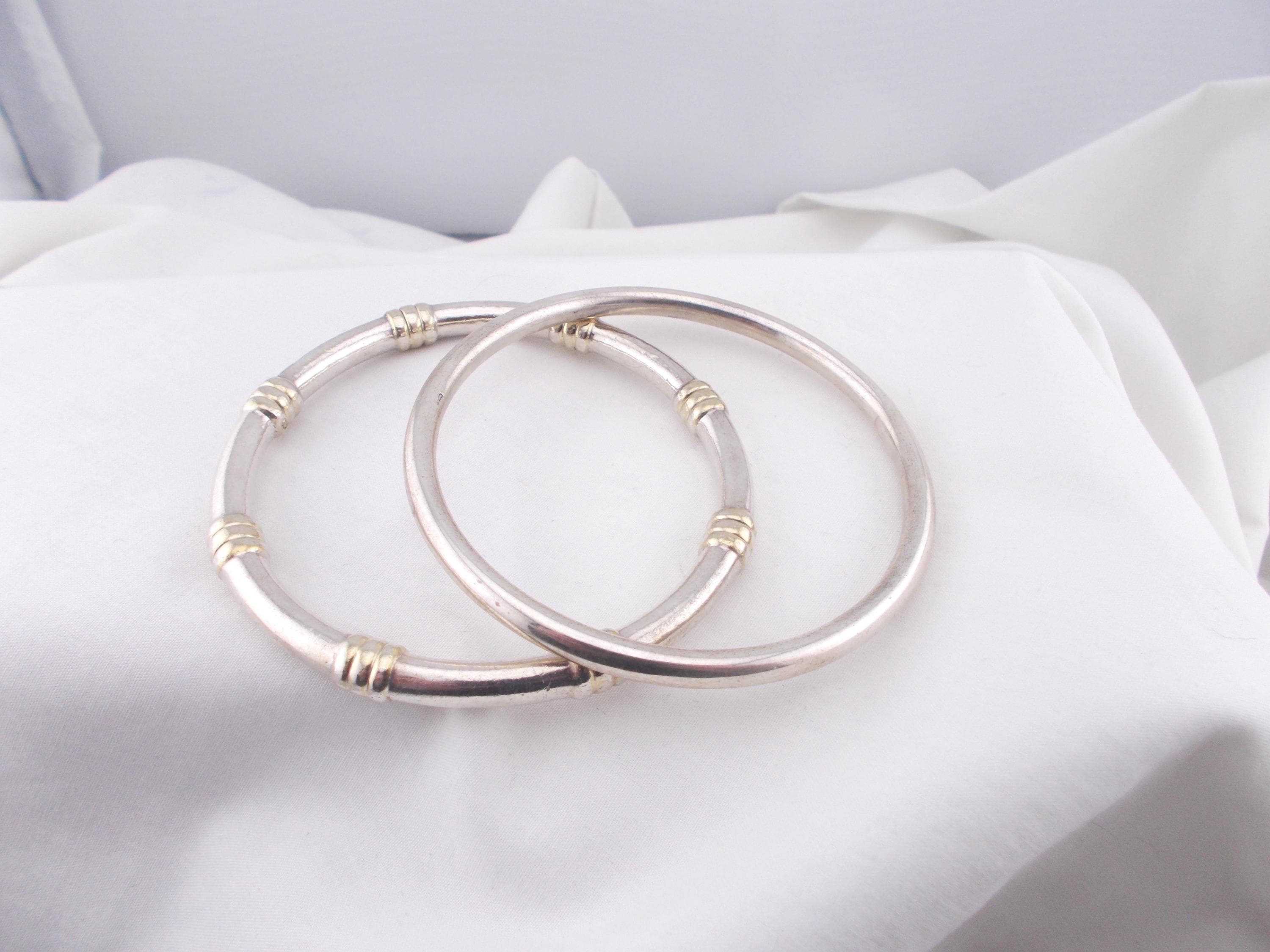 Sterling Silver Vintage Bangle Bracelets, 2 Bangles, 1 Two Tone, 1