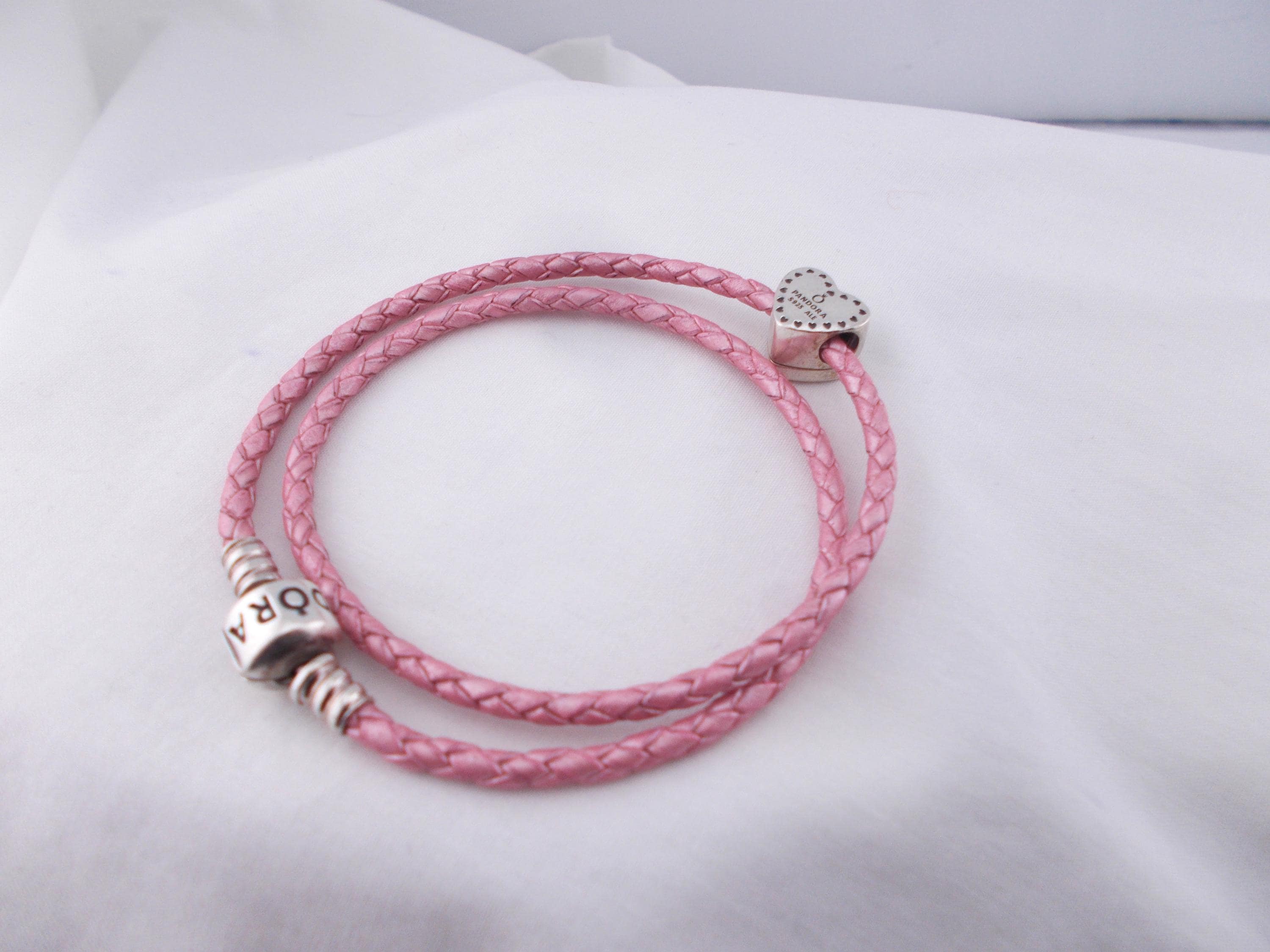 PANDORA Moments Double Pink Braided Leather Bracelet With Heart