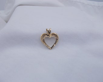 10k gold heart pendant or charm, textured yellow gold 2 hearts in one pendant charm