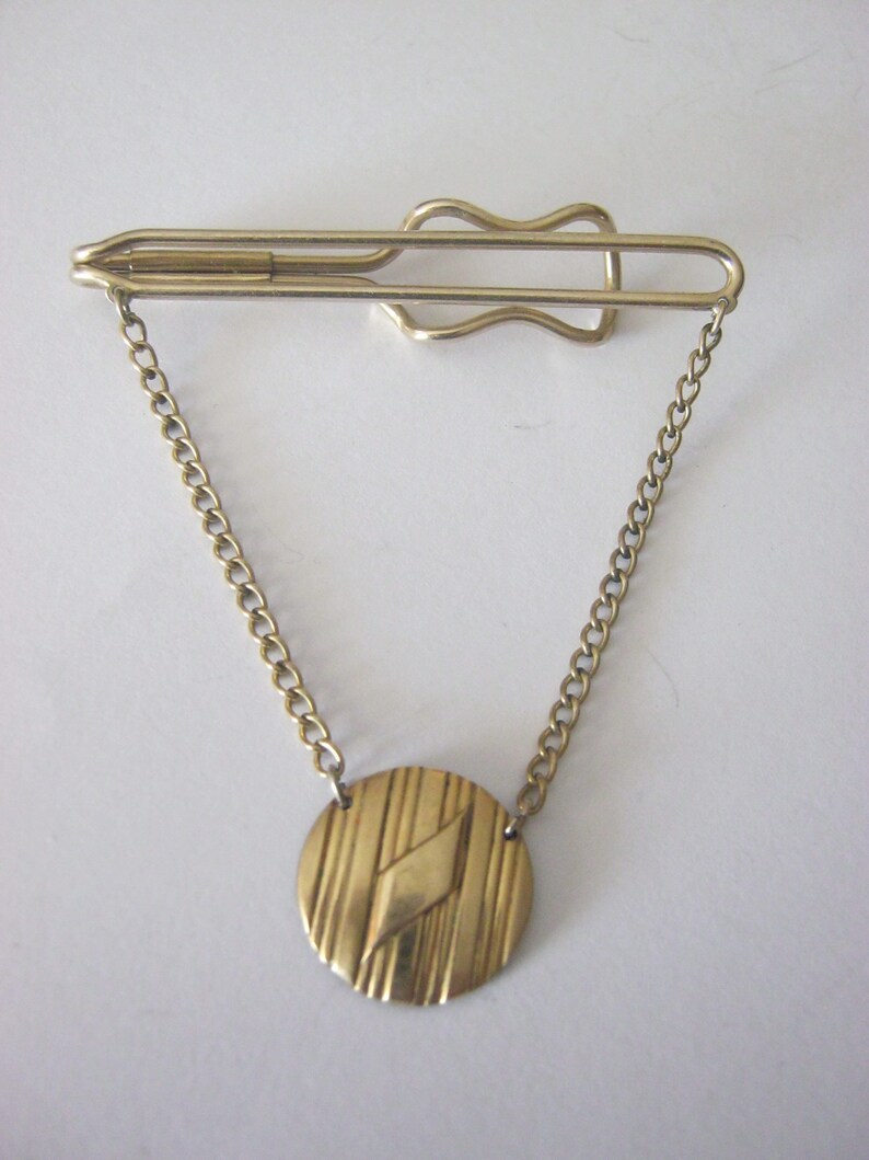 made in the USA Hadley tie pin circular gold dangling tie pin Hadley vintage gold tie pin