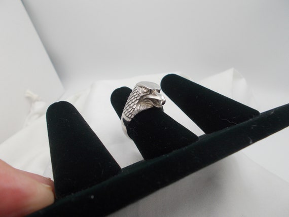 Sterling silver vintage eagle head ring, solid st… - image 2
