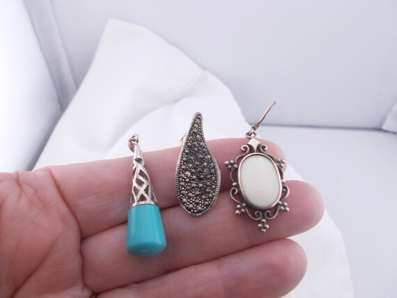 Sterling silver drop dangle pierced earrings, tur… - image 3