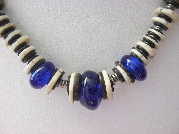 Vintage black and dark blue beaded choker