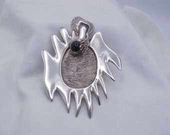 Mexico vintage sterling silver brutalist design brooch/pendant, large unique modernist piece, black onyx "eye"