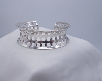 NF .925 sterling silver vintage square cut cuff bracelet, open work sterling cuff bracelet, Thailand