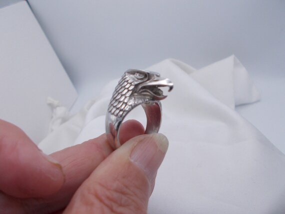 Sterling silver vintage eagle head ring, solid st… - image 3