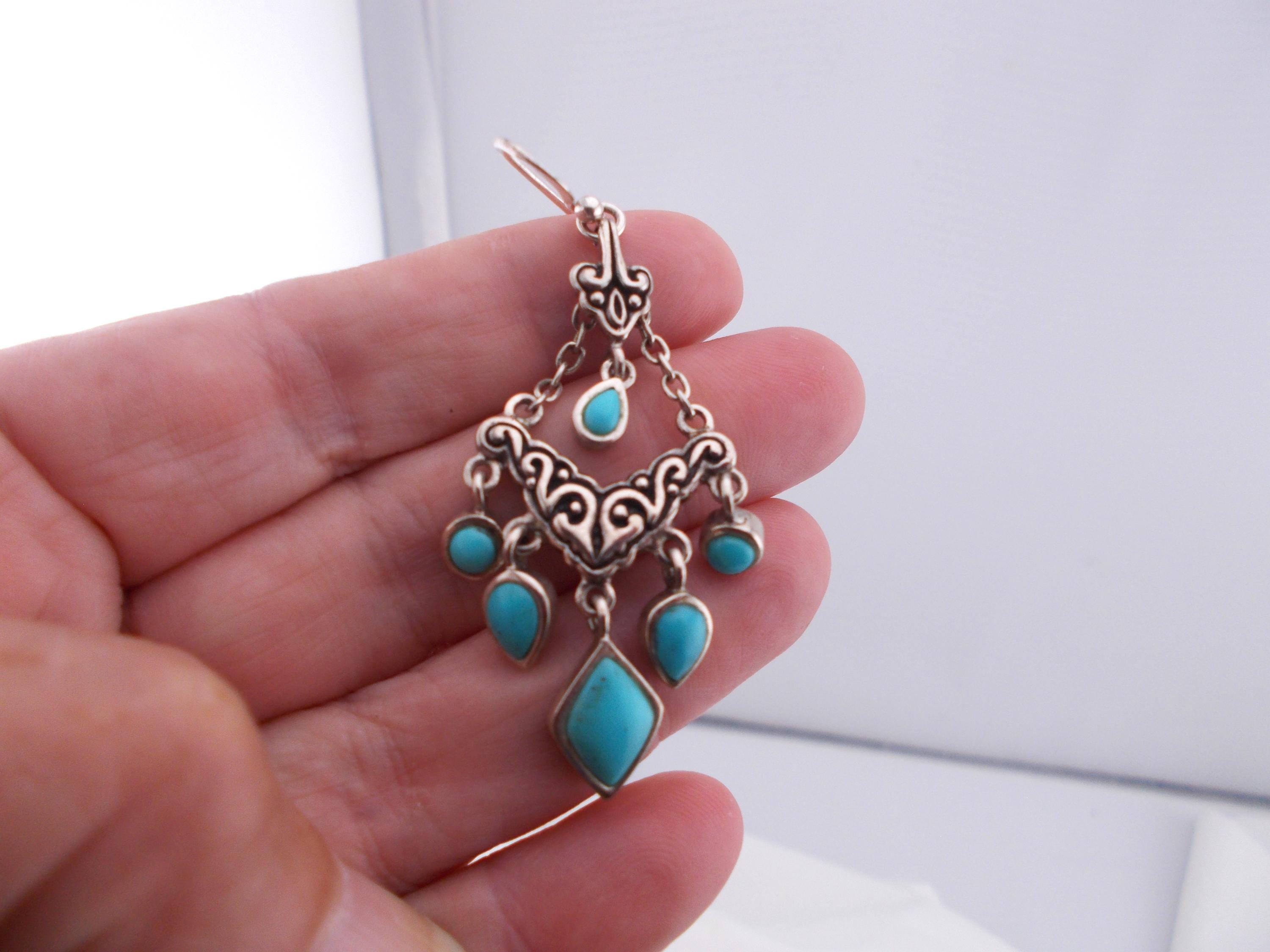 Sterling Silver & Turquoise Gemstone Barse Thailand Drop  display picture 1