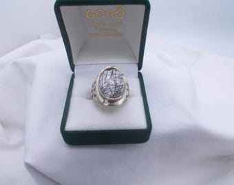 Sterling silver vintage rutilated quartz ring, chunky sterling ring, PTI, size 8