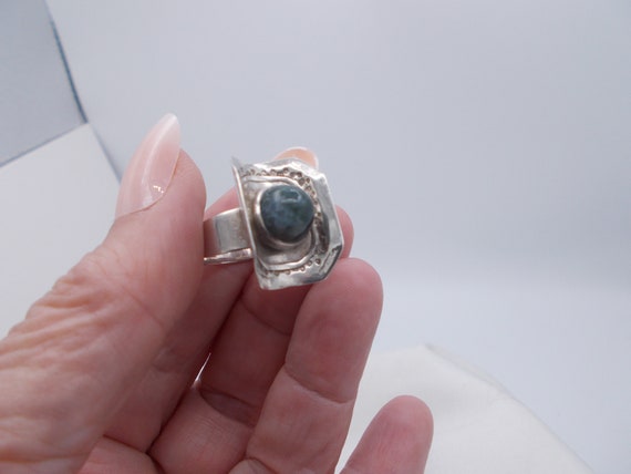 Moss agate & sterling silver vintage ring, chunky… - image 2
