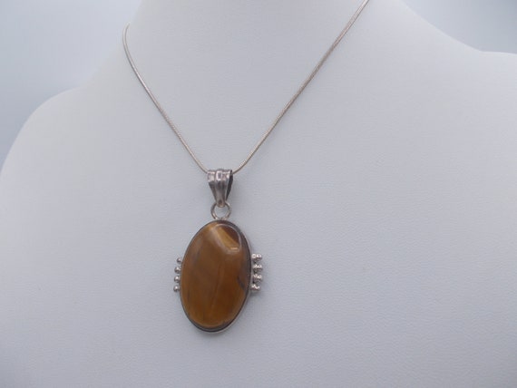 Sterling silver & brown agate stone pendant neckl… - image 2