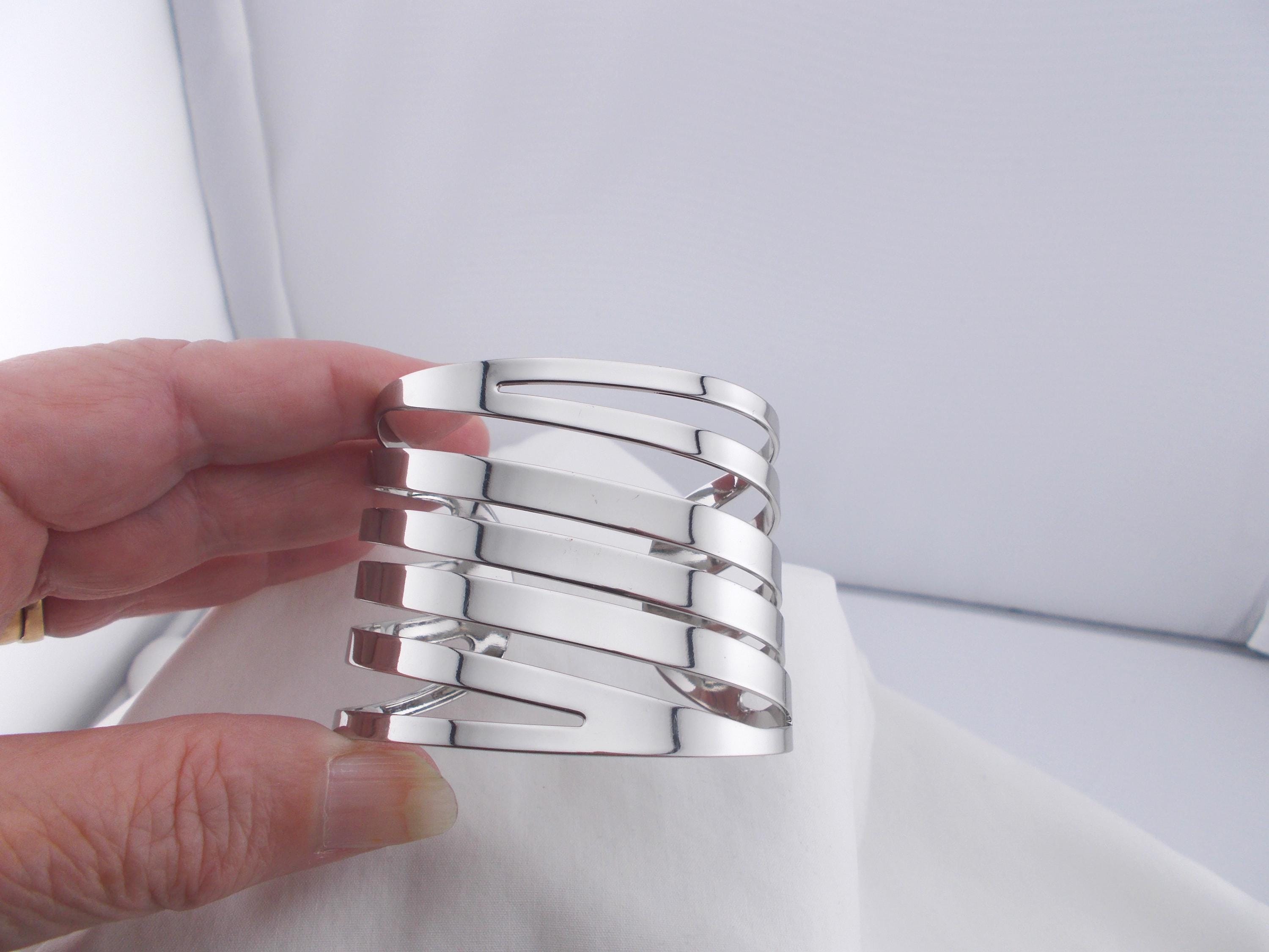 Thierry Mugler Vintage Chunky Silver Tone Swirl Bangle, Cut Out