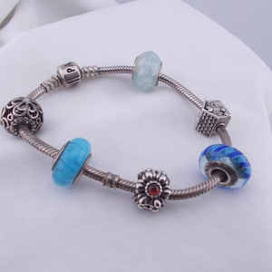 Pandora authentische Sterling Silber Bettelarmband, Schlangenkette Armband, 6 Pandora Charms