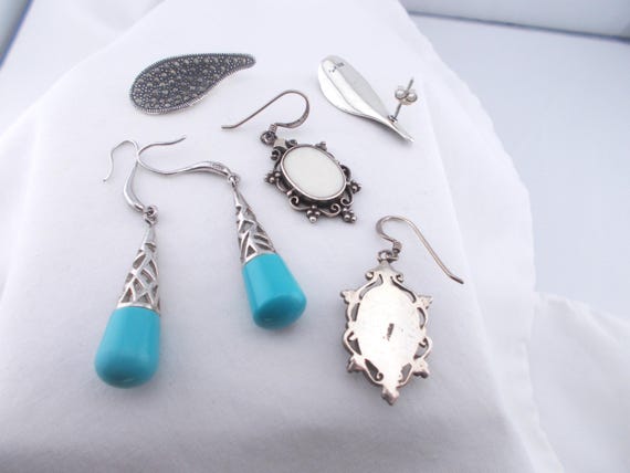 Sterling silver drop dangle pierced earrings, tur… - image 2