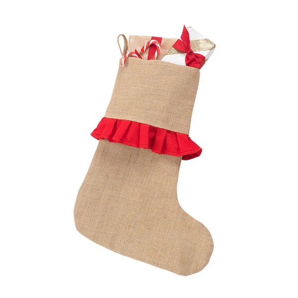 Personalized Red Ruffle Burlap Stocking