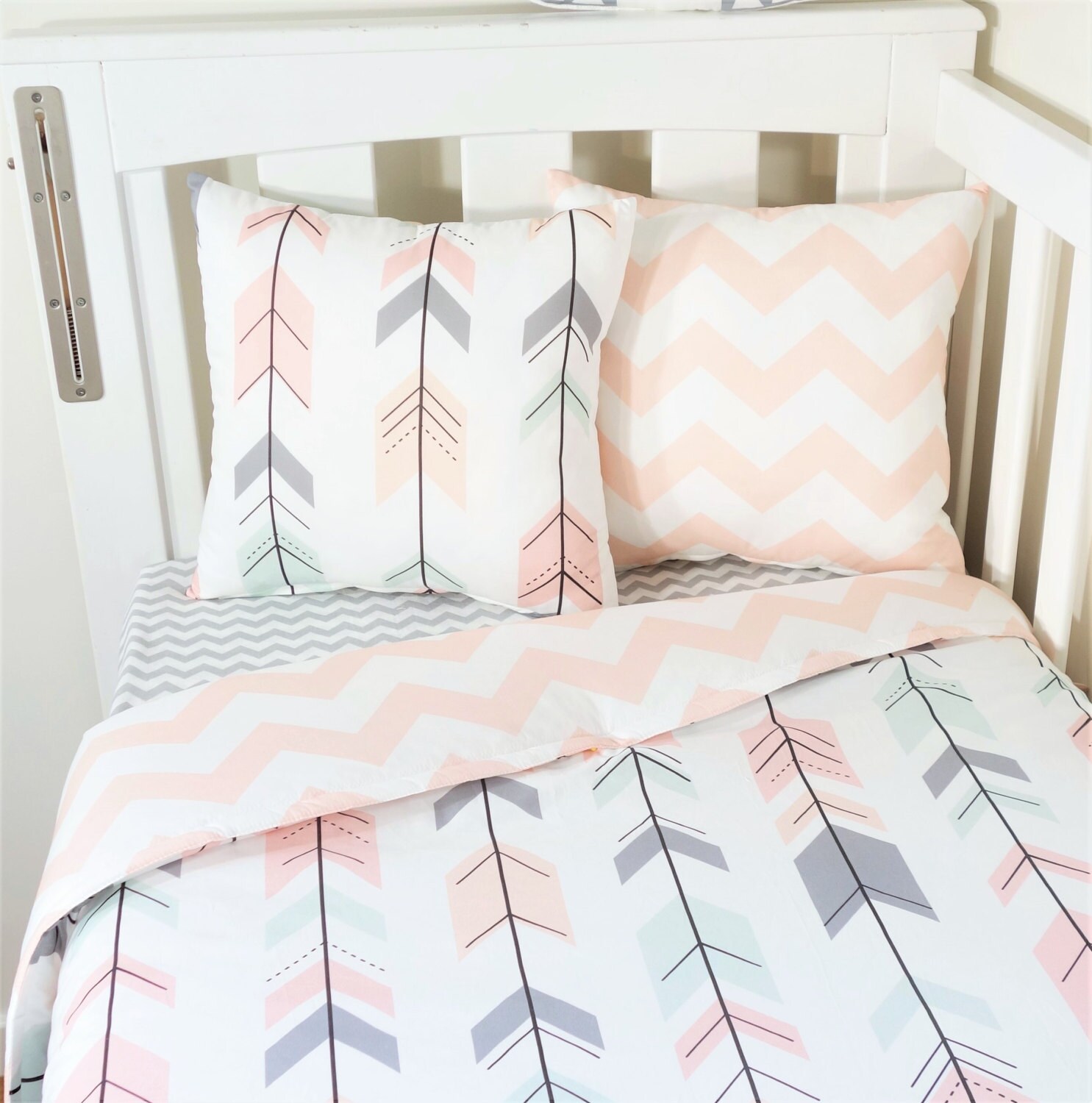 Mint Blush Grey Peach Joining Arrows And Blush Chevron Nursery